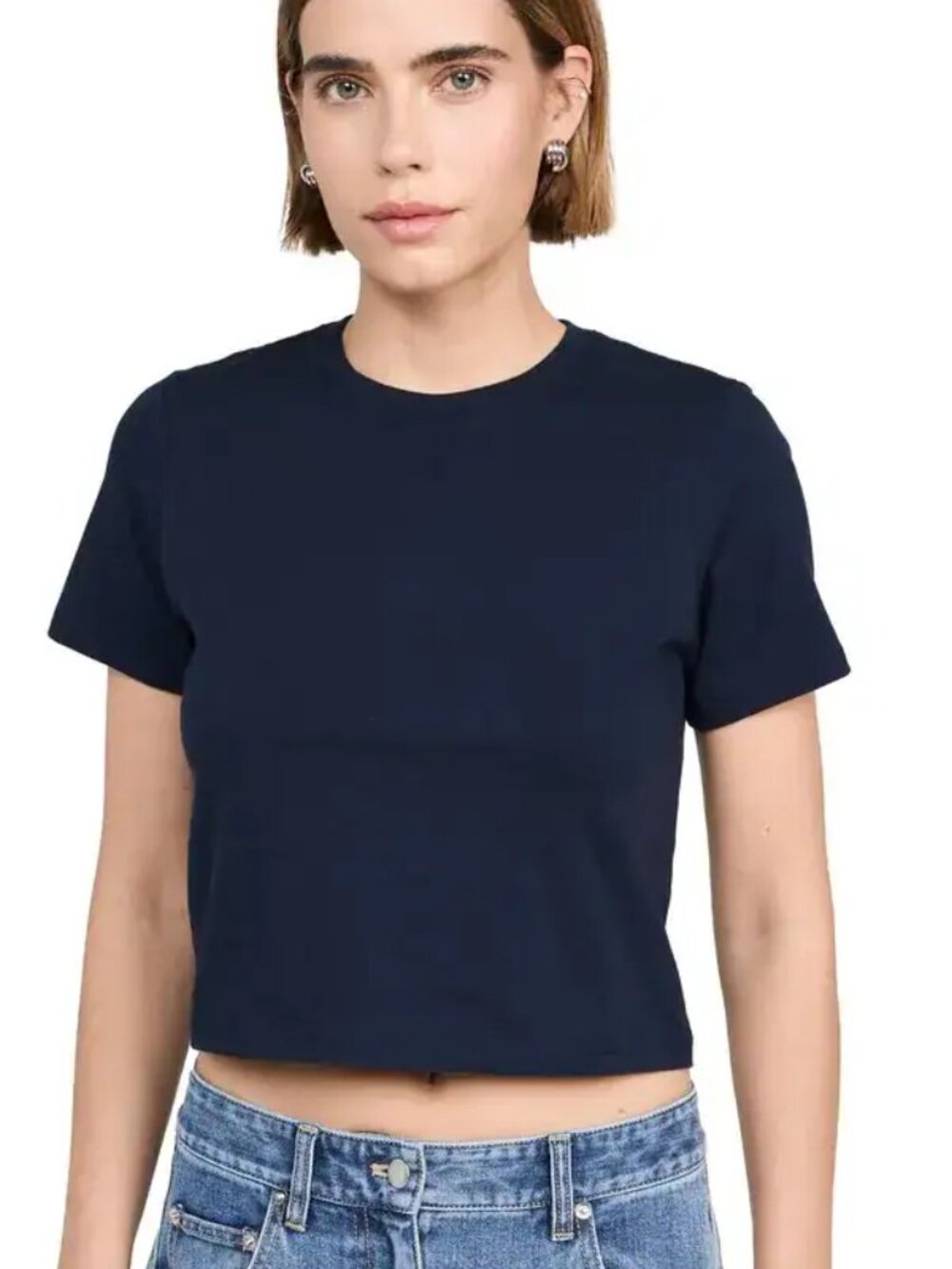 Tibi Cropped Baby T-Shirt, navy, XS